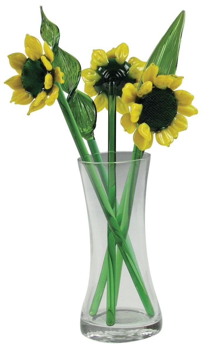 Red Co. Decorative Glass Lovely Flower Bouquet with Vase, Gift Boxed â€“ Sunflowers - Image 1